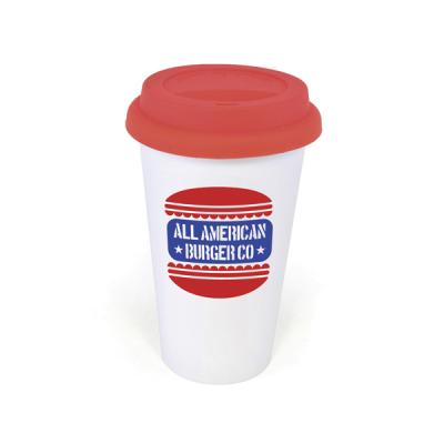 Image of Plastic Take Out Mug 400Ml Double Walled White Plastic Take Out Style Coffee Mug