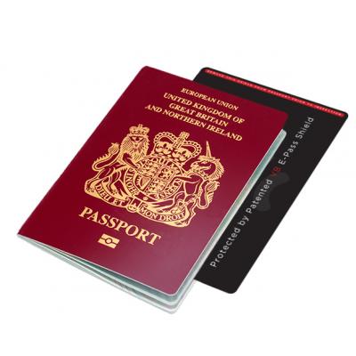 Image of BlockTek E-Passport Shield protected by Patented Shielding Fabric